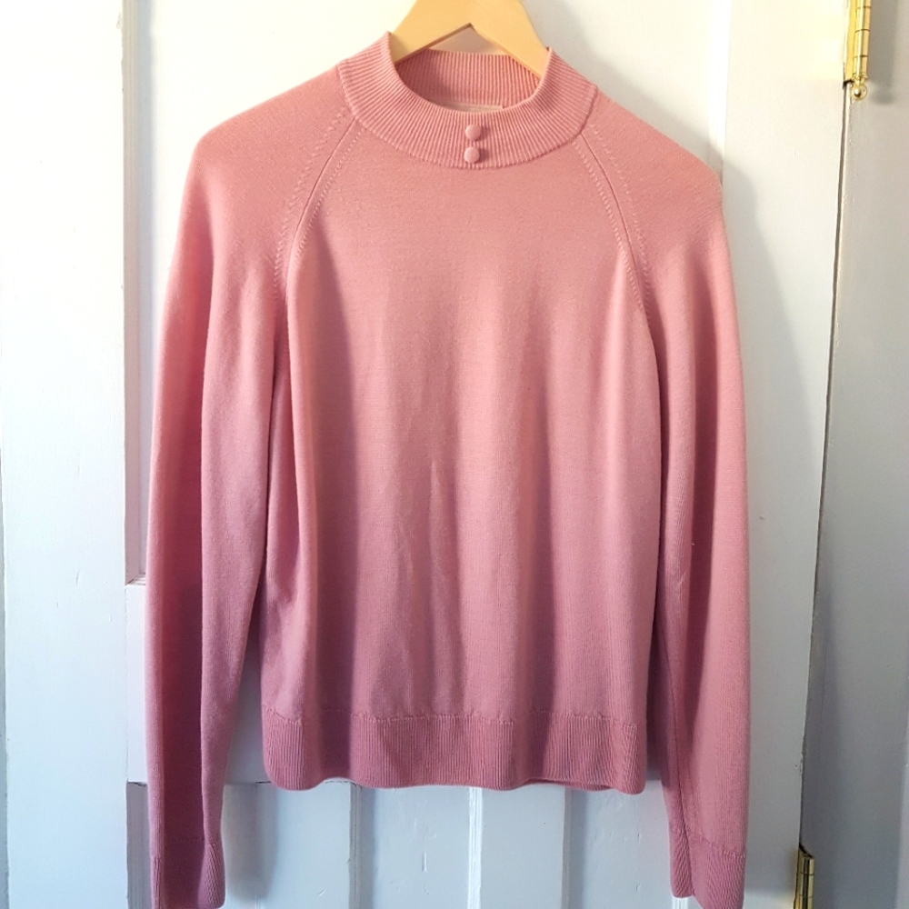 Pitlochry of Scotland Vintage 100% Pure Wool Funnel Neck Sweater Petal Pink Sz M